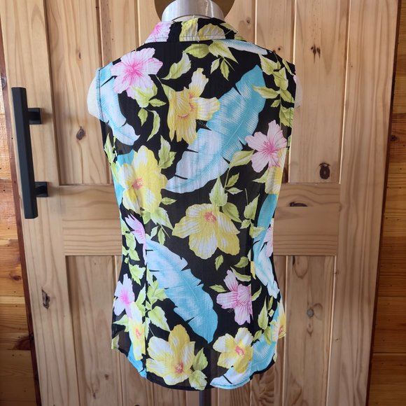 Conrad C Collection Womens Floral Button Down Sleeveless Top 4 - Picture 2 of 7